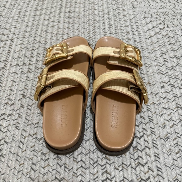 Schutz Enola Strappy Flat Sandals – Areia Light Gold - Picture 8 of 12